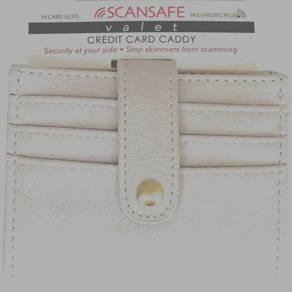 ScanSafe Valet Credit Card Caddy RFID Protection‎ Wallet 14 Slots Leather Gray #
